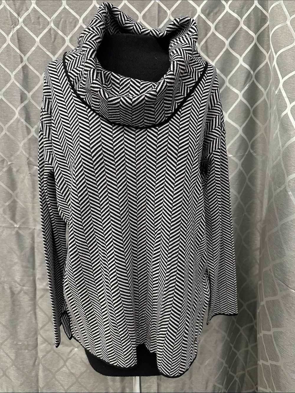 Calvin Klein Black & White herringbone Cowl Neck Sweater